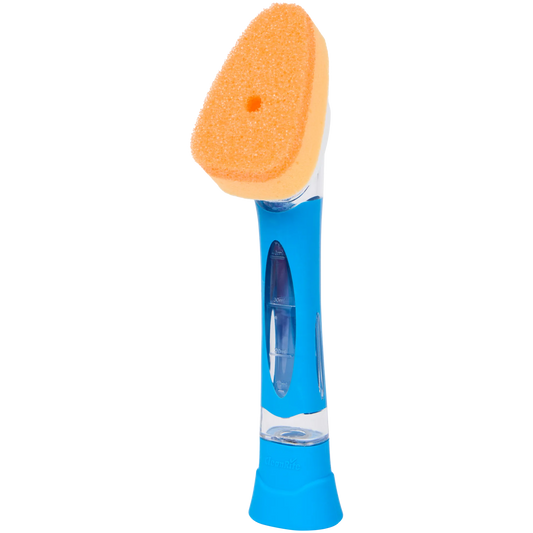Esponja para lavar platos CleanRite con dispensador de jabón – Mango recargable – Azul