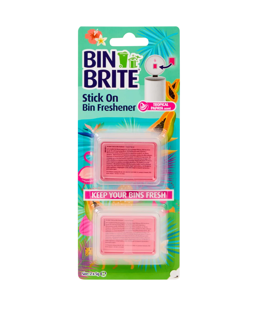 Bin Brite Adhesivo Ambientador para Contenedor Tropical Papaya – Eliminador de Olores para Cubo de Basura – 2 Unidades