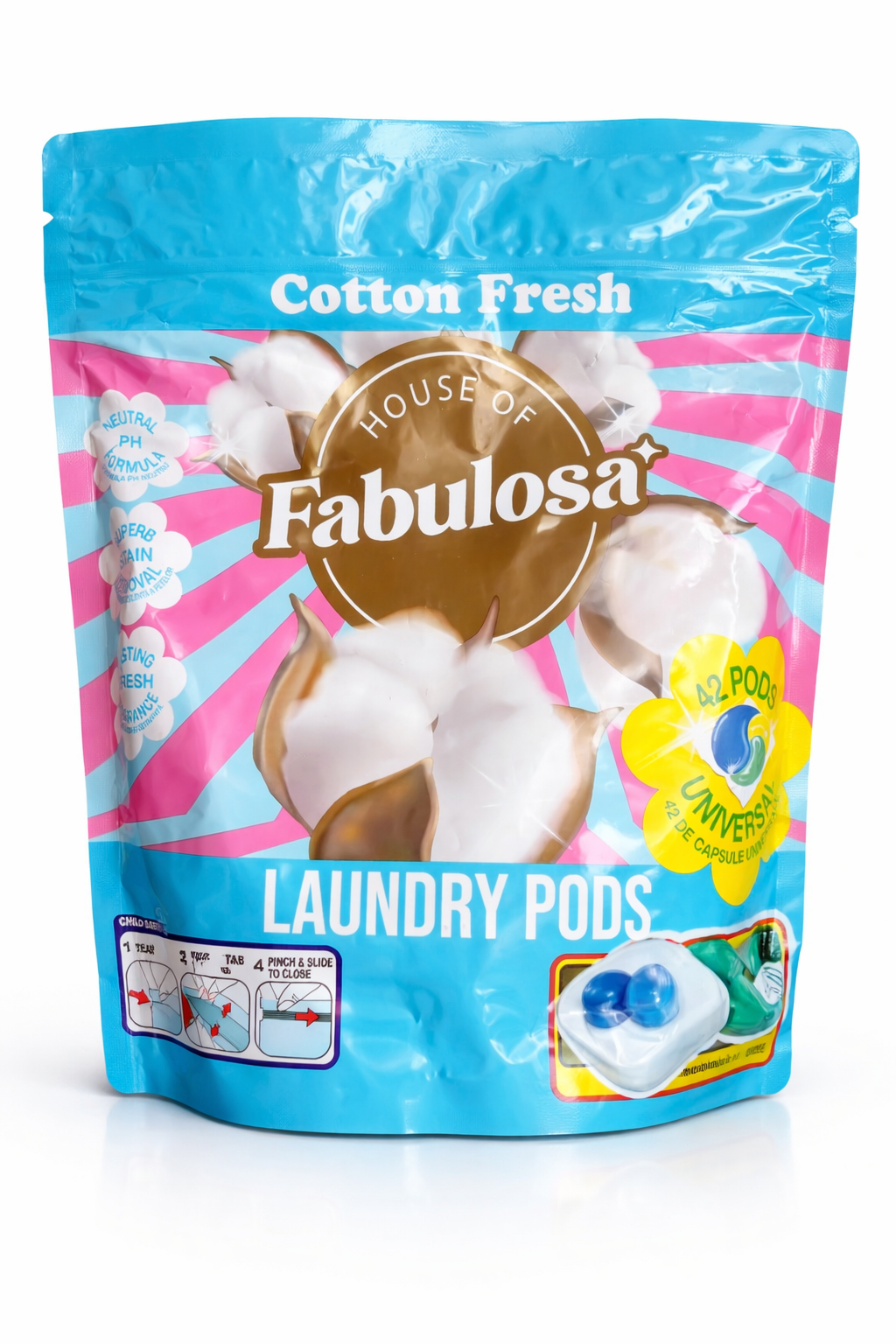 Fabulosa Laundry Pods Cotton Fresh – 42 Washes – Powerful Washing Pods with Fresh Cotton Scent