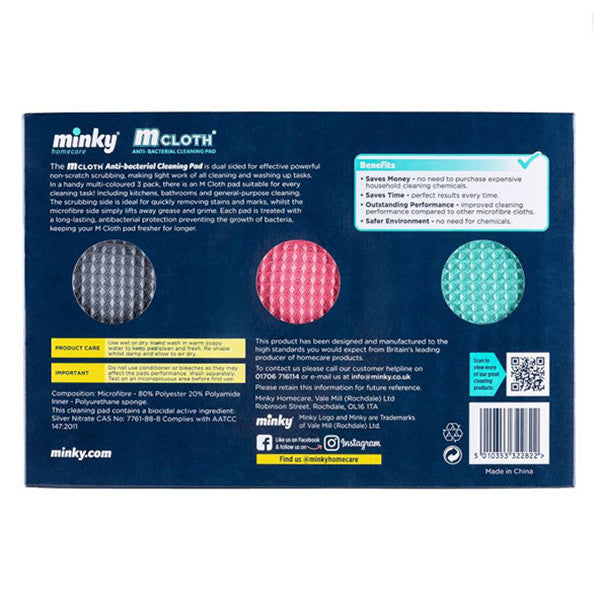 Minky M Paño Almohadilla de Limpieza Caja de Regalo – Paquete de 3 (Gris, Verde y Rosa)