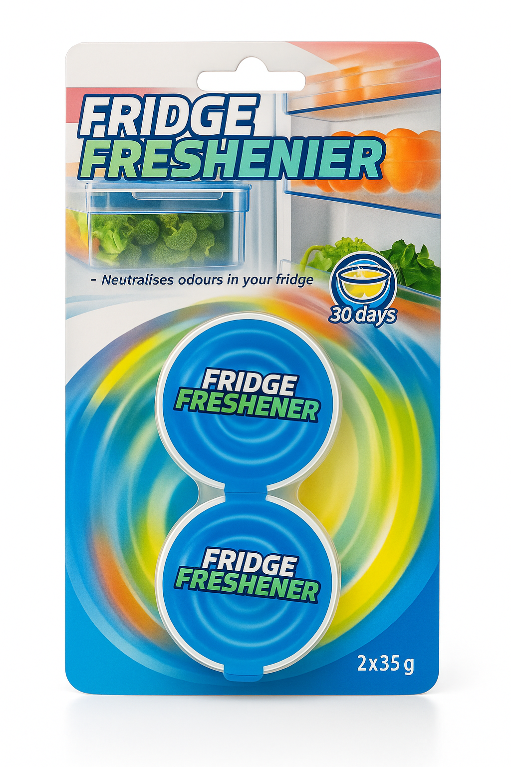 Ambientador para nevera – Eliminador de olores para frigoríficos (2 x 35g, hasta 30 días de frescura)