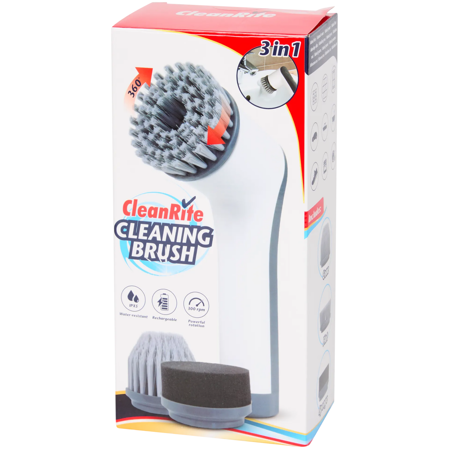 CleanRite Elektryczna szczotka do sprzątania 3 w 1 – akumulatorowa – 300 RPM