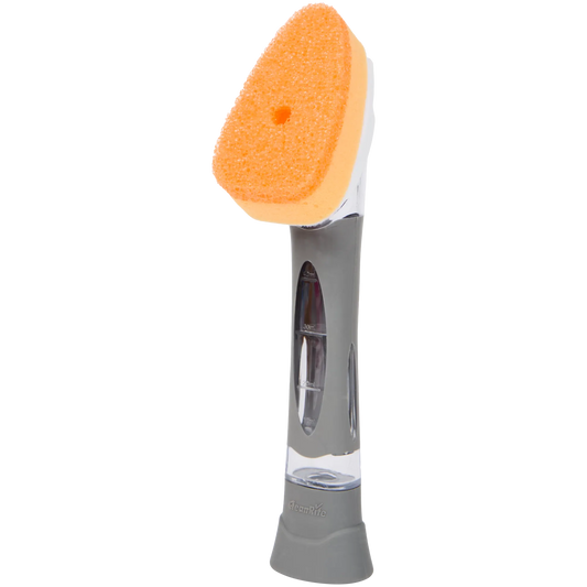 Esponja de limpieza CleanRite con dispensador – Esponja lavavajillas recargable con mango – Gris