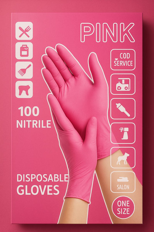 Ružové nitrilové jednorazové rukavice – 100 kusov – Bez prášku a latexu – Jedna veľkosť – Extra pevné