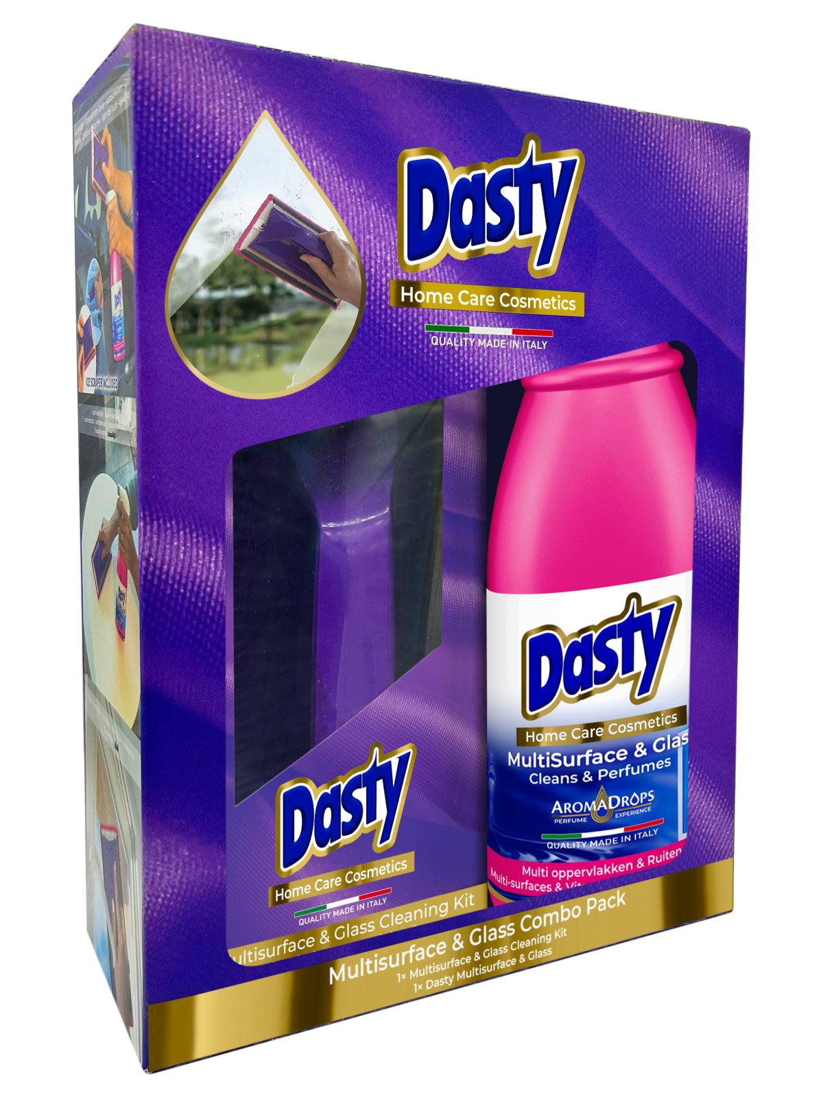 Kit detergente per vetri Dasty + detergente per finestre 700 ml – Set per la pulizia dei vetri con panno in microfibra