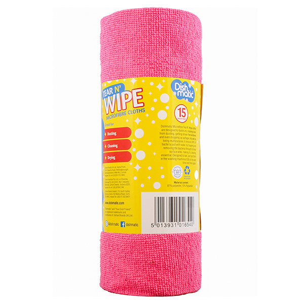 Paños de microfibra Dishmatic en rollo – Sin rayas, reutilizables y duraderos (15 unidades)