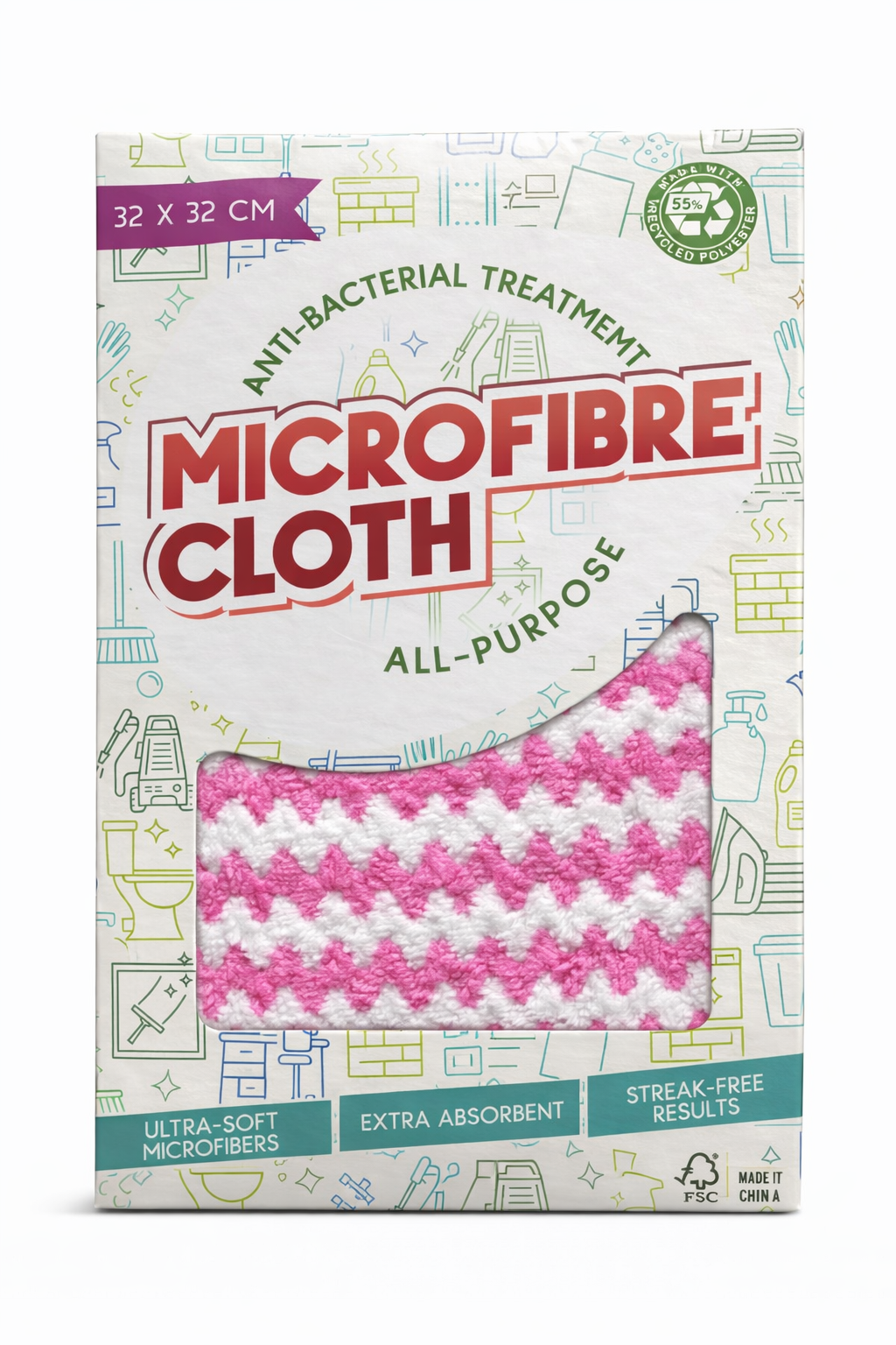 Pano de Microfibra Rosa 32x32 cm Anti-Bacteriano – Pano de Limpeza Multiusos – Perfeito para Pink Stuff, Limpeza TikTok, Cozinha, Casa de Banho, Janelas & Carro