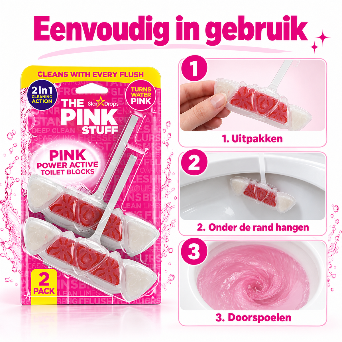 The Pink Stuff Power Active -wc-puhdistustabletit - 2 kpl