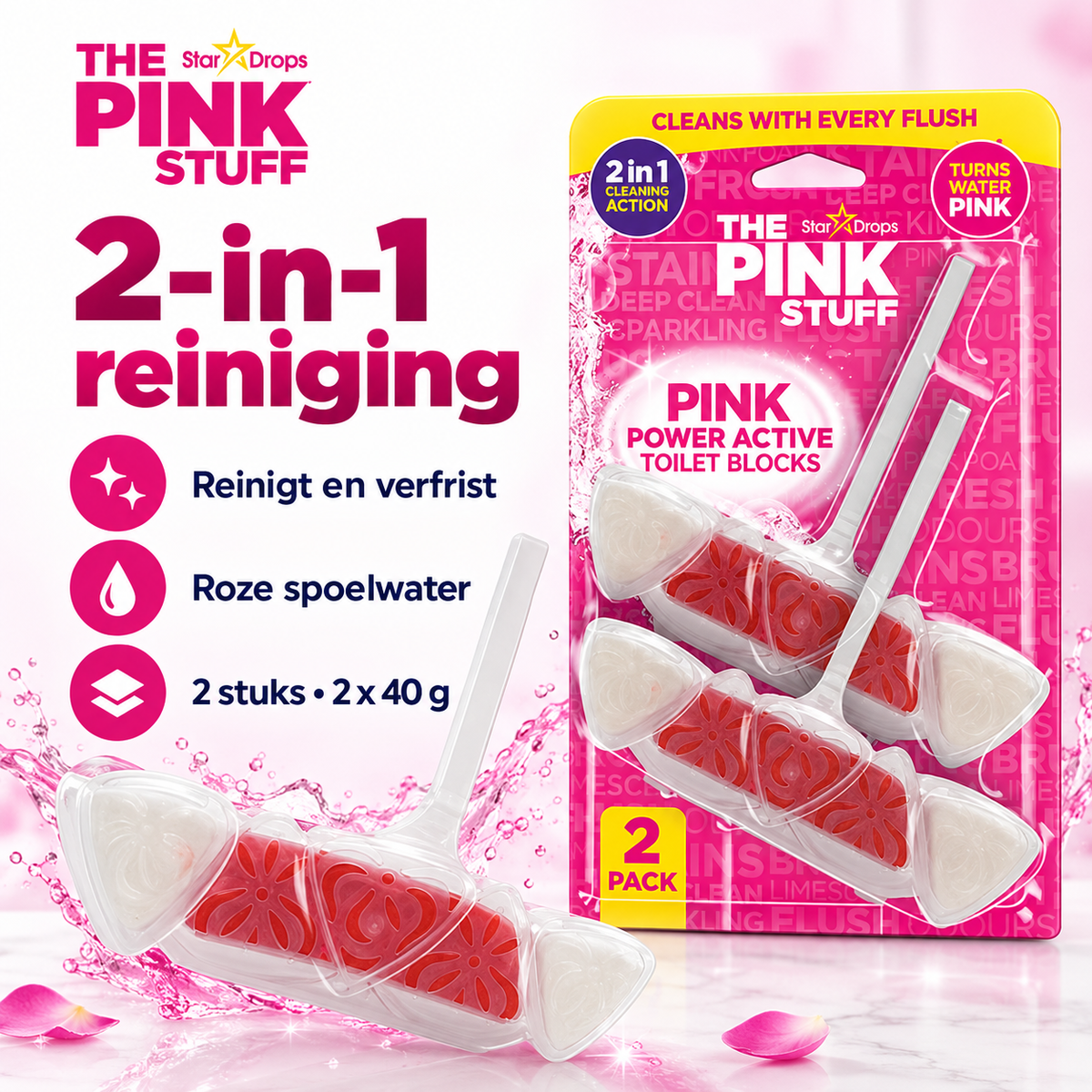 The Pink Stuff Power Active -wc-puhdistustabletit - 2 kpl