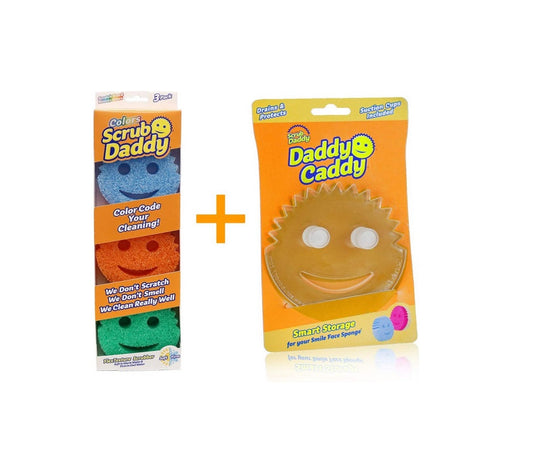 Scrub Daddy + държач - гъба 3 цвята - Daddy Caddy