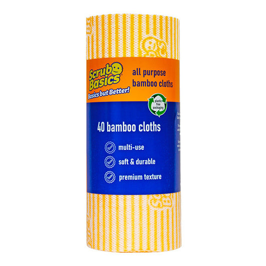 Scrub Daddy Podstawy Czyszczenia Bambusowe Ściereczki – 1 Rolka z 40 Wielorazowymi Ściereczkami