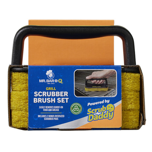 Scrub Daddy MR. BAR-B-Q Set de Cepillos para Parrilla – Cepillo para Parrilla BBQ con 2 Almohadillas Scrubber Extra