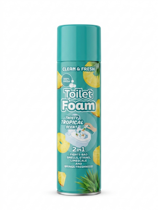 Clean & Fresh Espuma para Inodoro Twisty Tropical Scent – Spray Limpiador de Espuma para Inodoro – 2 en 1 contra Olores, Manchas y Cal